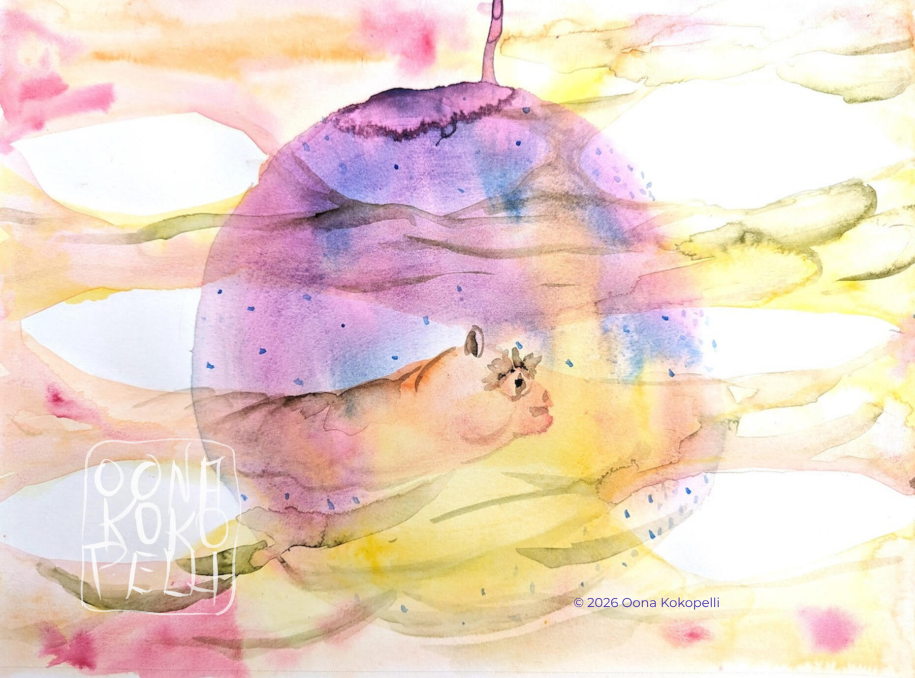 The watercolor "The Creature From Syrius" is episode #1 of "Rituals of Light" series, where Oona paints spontaneously at the water's edge. Enjoy the magic!