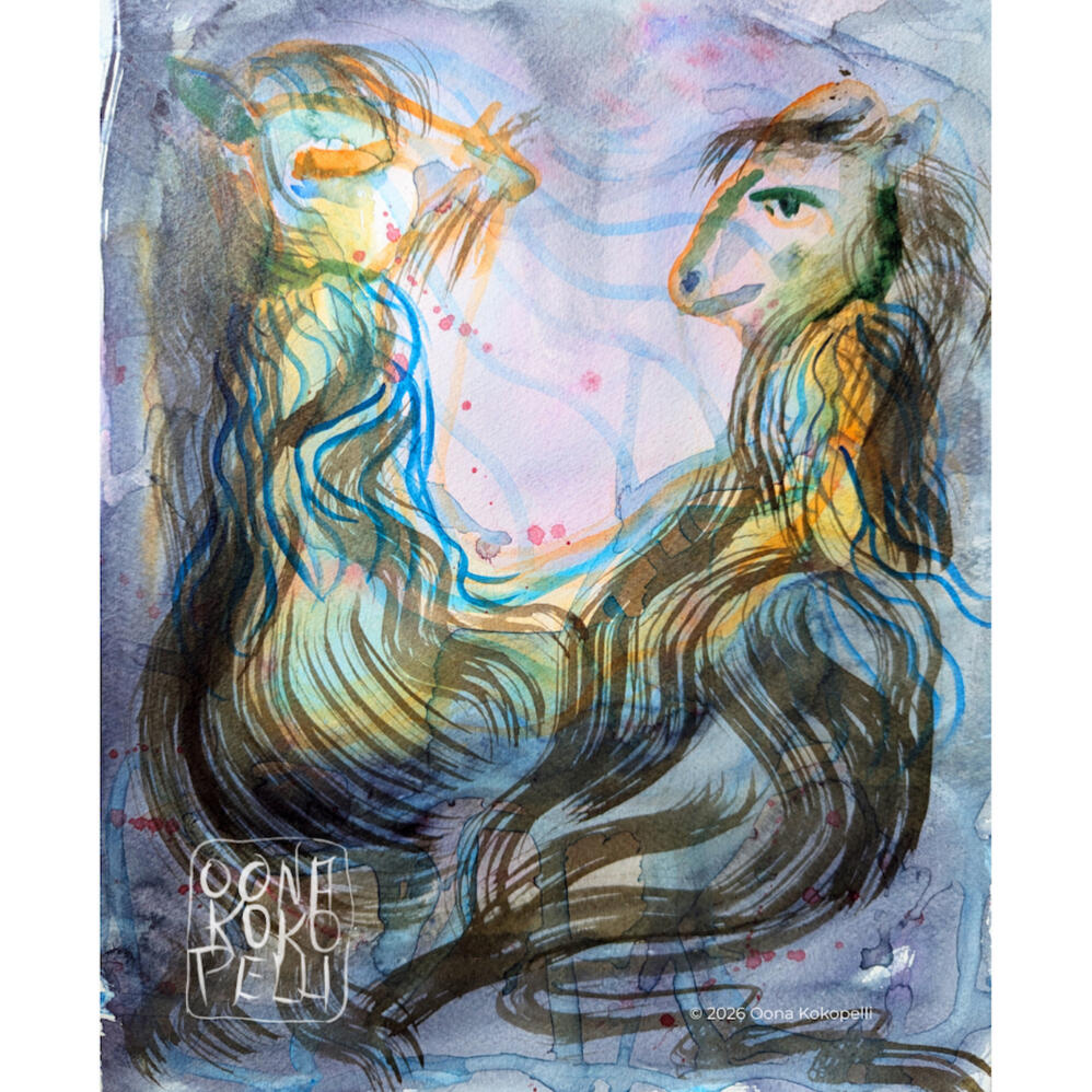 Two souls meet in darkness, their faces luminous in the gentlest light. Tenderness. Recognition. Pure ... "The Velvet Hour" is part of my Rituals of Light watercolor series — painted spontaneously at the water's edge, in real time. No sketch, just water, p